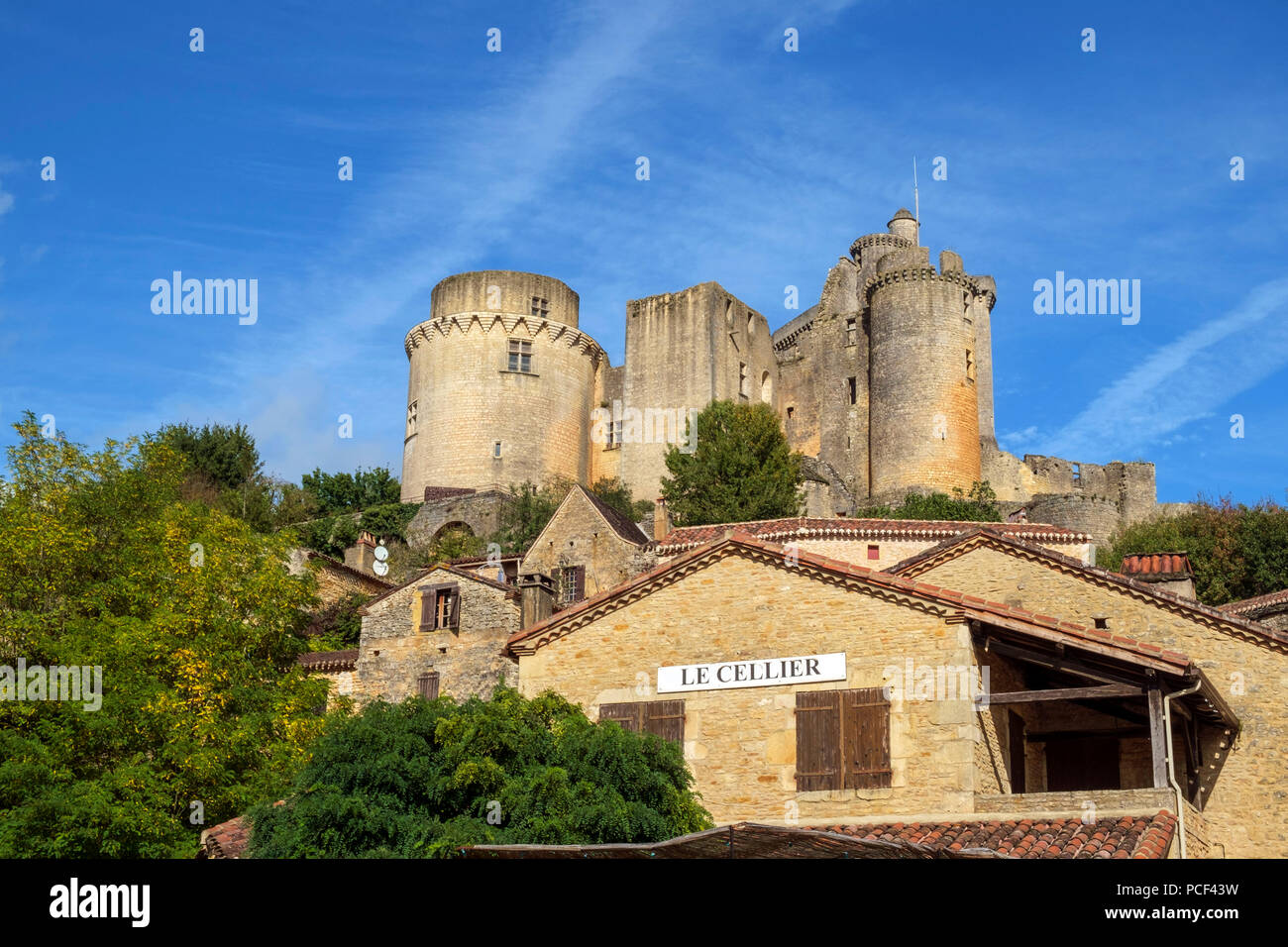 Fumel, Lot et Garonne, France - 2nd October 2017: View of the historic ruins of the Chateau de Bonaguil near Fumel on a sunny autumn afternoon in Lot et Garonne, France Stock Photo