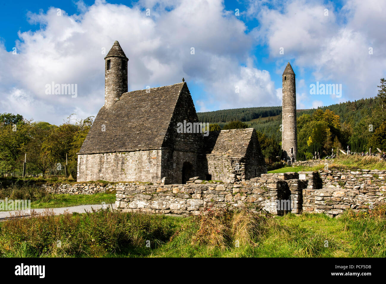 St.kevins church and round tower Stock Photo