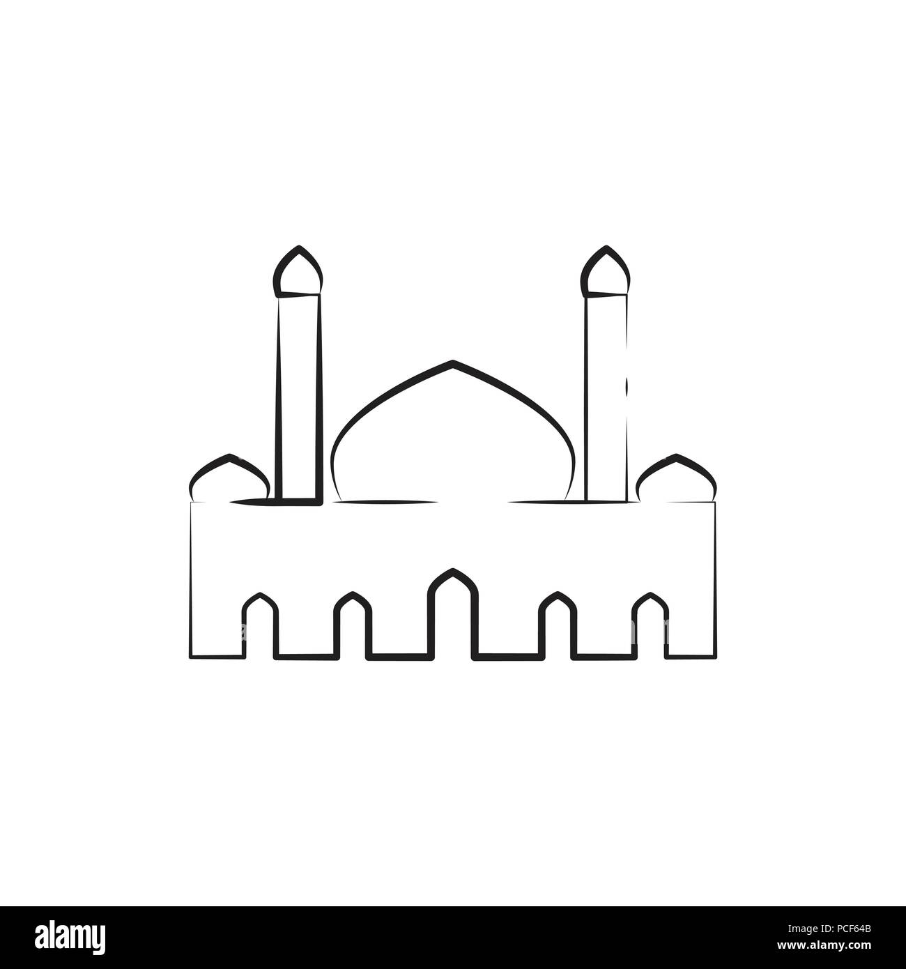 Mosque Twin Tower Sketch Outline Custom Vector Illustration Graphic Design Stock Vector