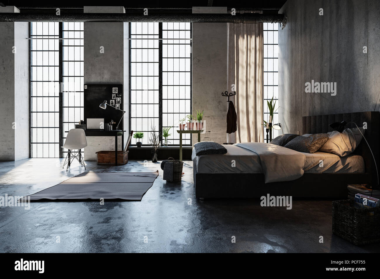 Modern Trendy Attic Conversion Bedroom With Large Floor To Ceiling