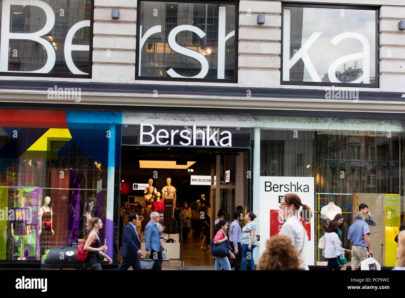 LONDON, UK - JULY 31th 2018: Bershka clothing store shop front on Oxford St...