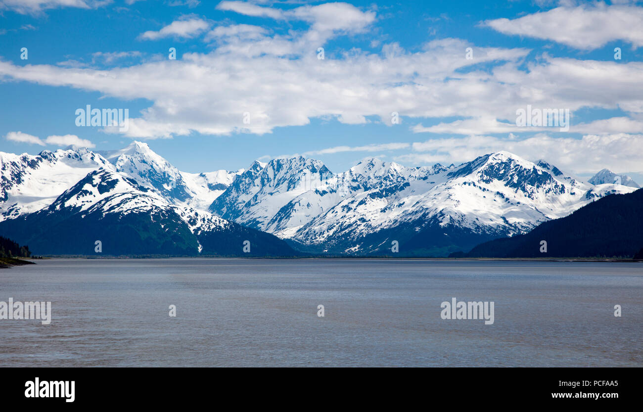Kenai Mountains along the Seward Highway acroos Turnagain Arm in Alaska Stock Photo