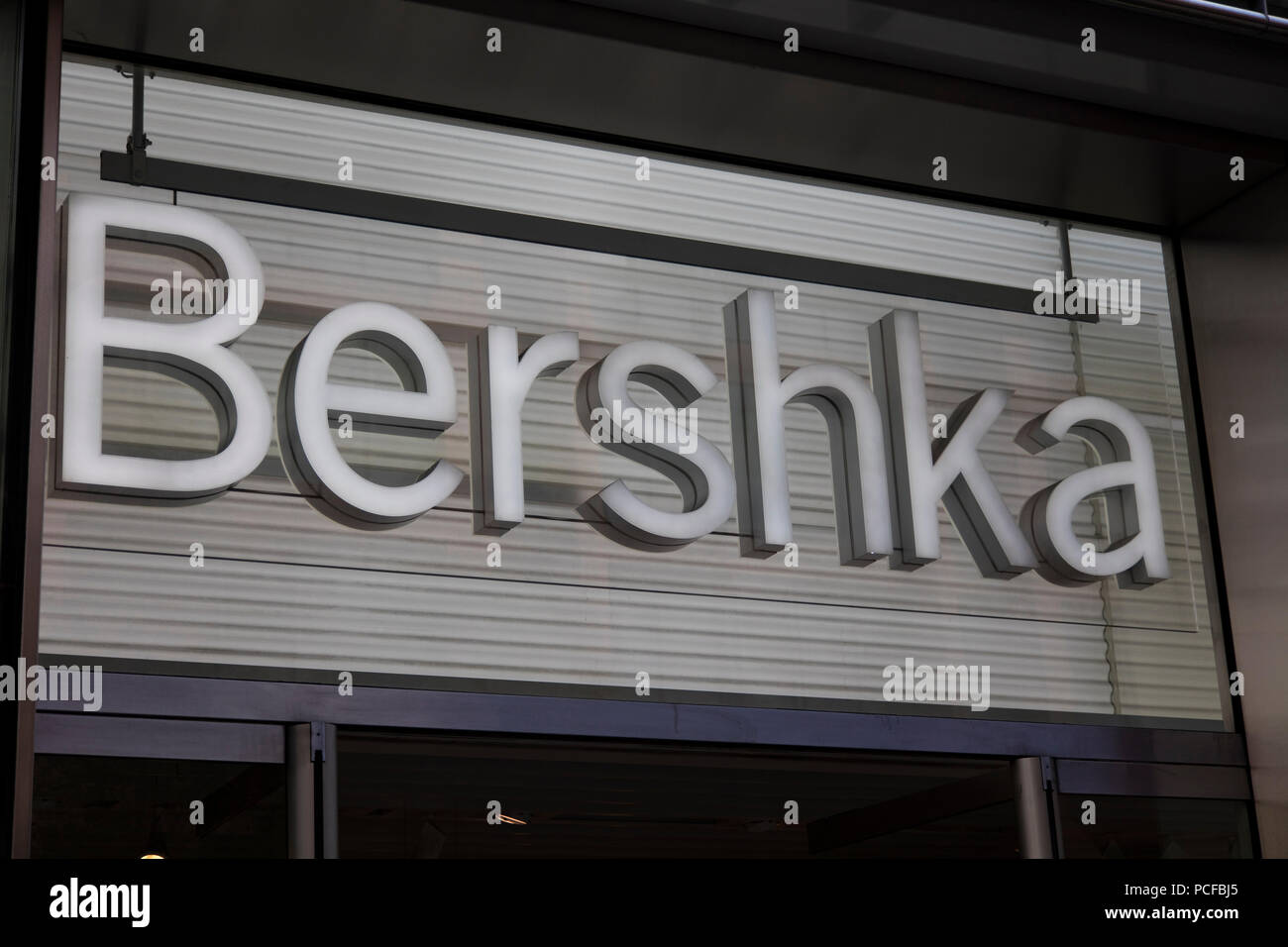 LONDON, UK - JULY 31th 2018: Bershka clothing store shop front on Oxford Street in central London. Stock Photo