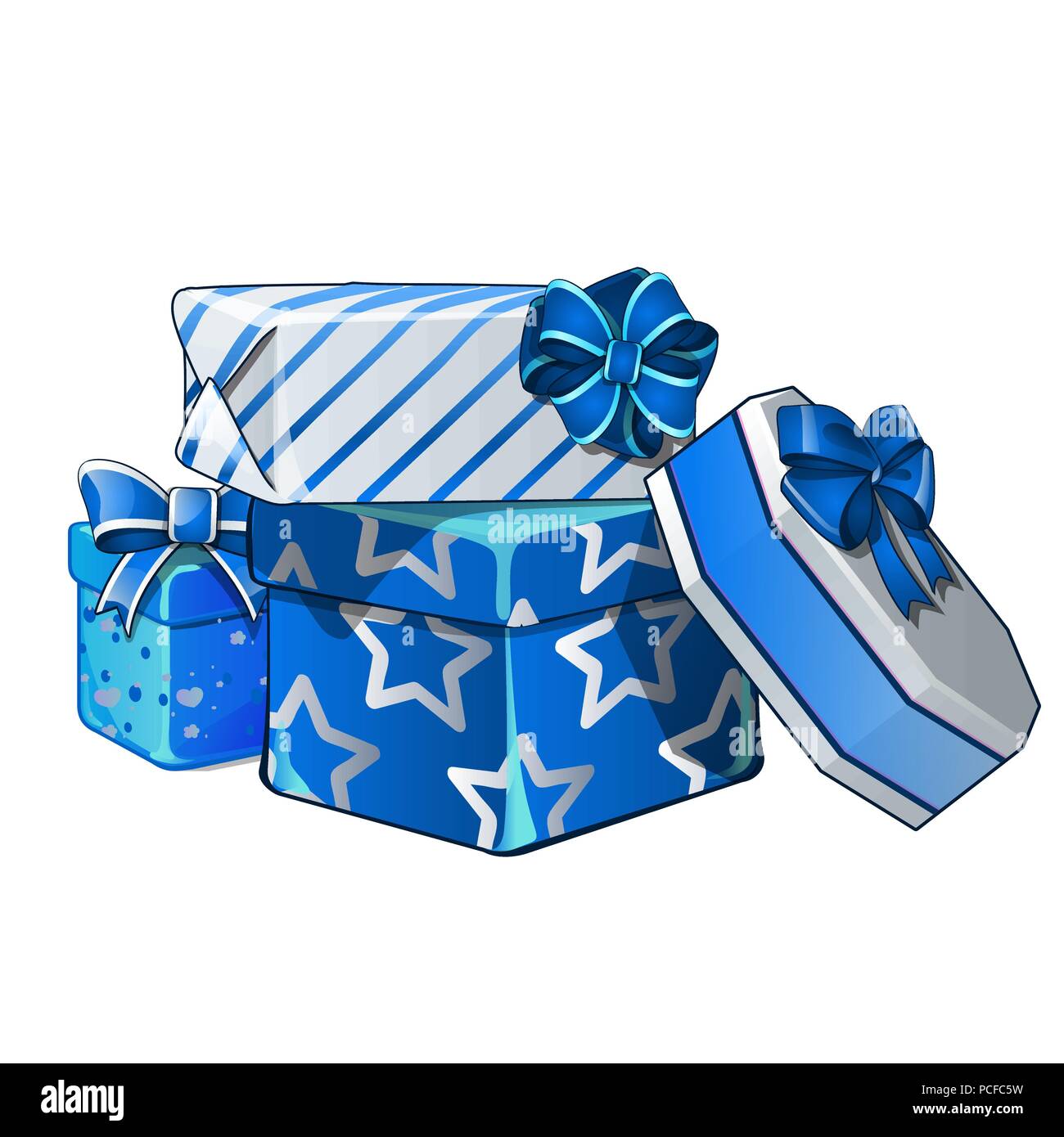 Pile of gift boxes wrapped in bright wrapping paper, isolated on white  background. Vector cartoon close-up illustration Stock Vector Image & Art -  Alamy