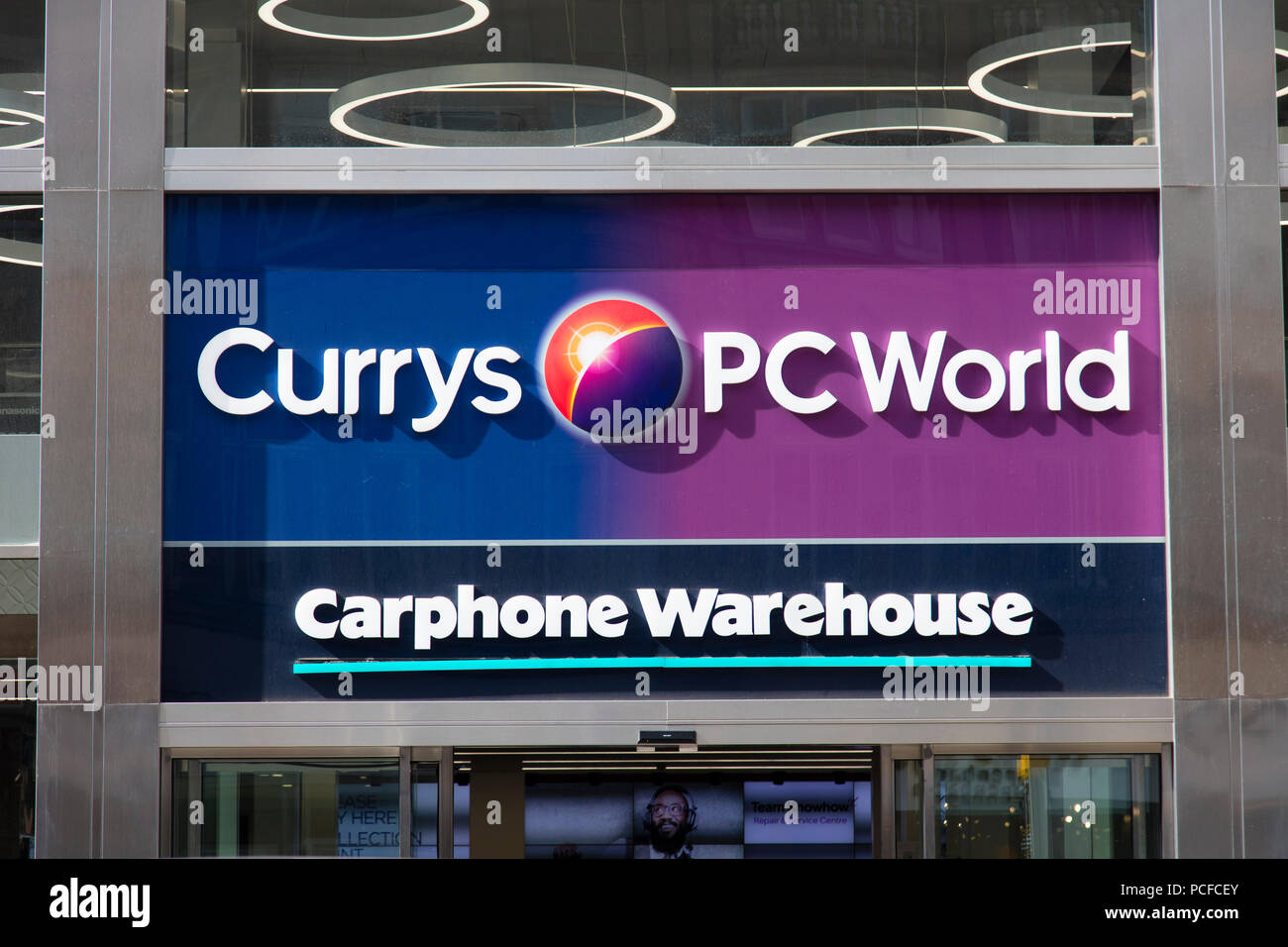 LONDON, UK JULY 31th 2018 Currys PC World electronics store front on