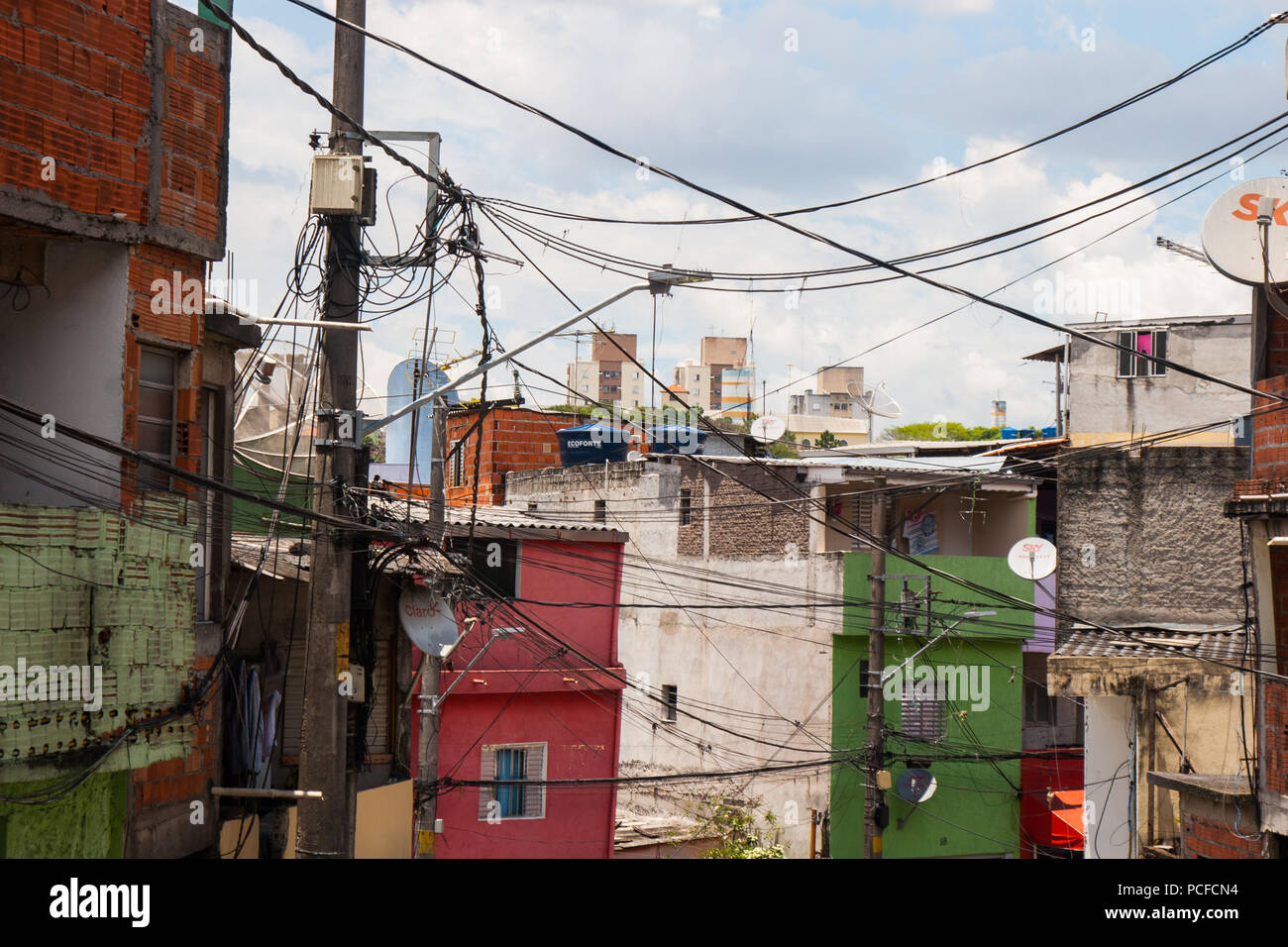 Colourful worn houses of a slum in Brazil. Stock Photo