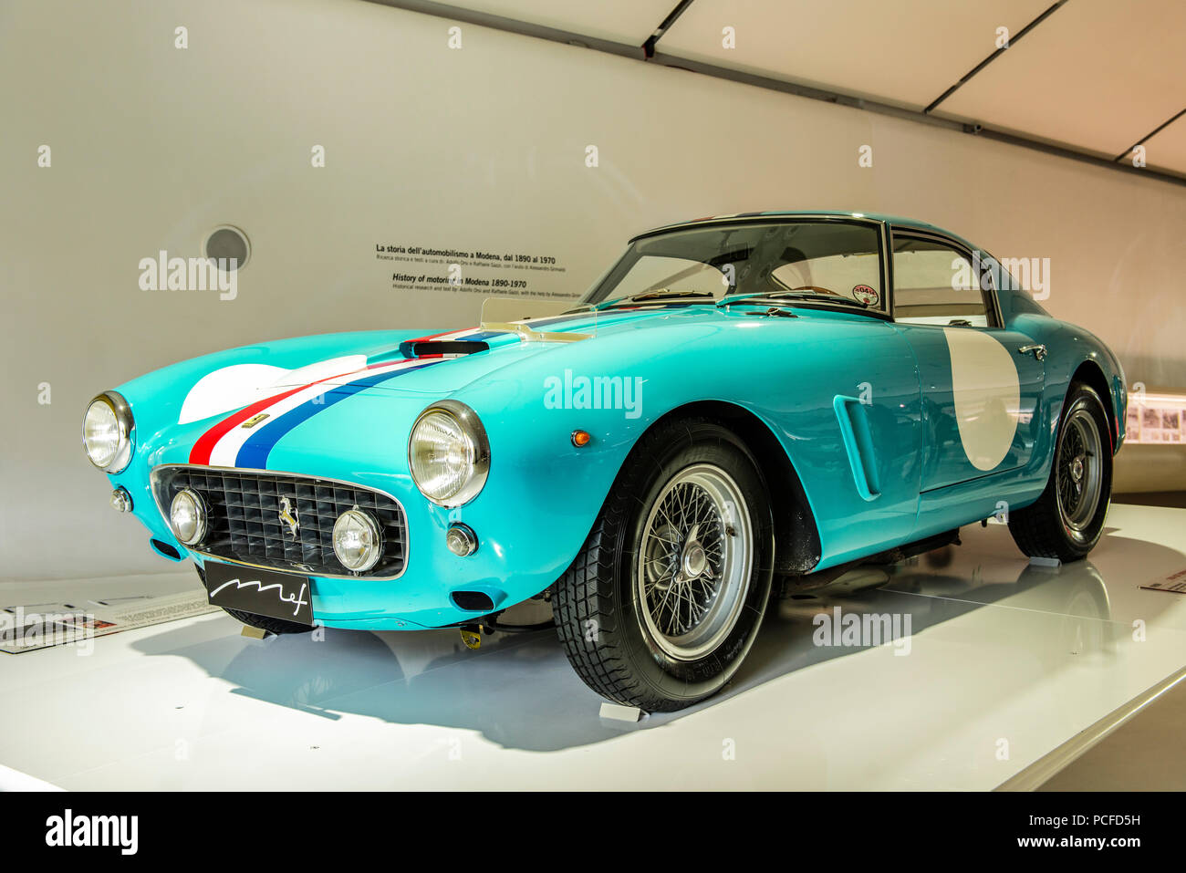 Turquoise Ferrari classic car, Museo Enzo Ferrari, MEF, Modena, Emiglia-Romagna, Italy Stock Photo