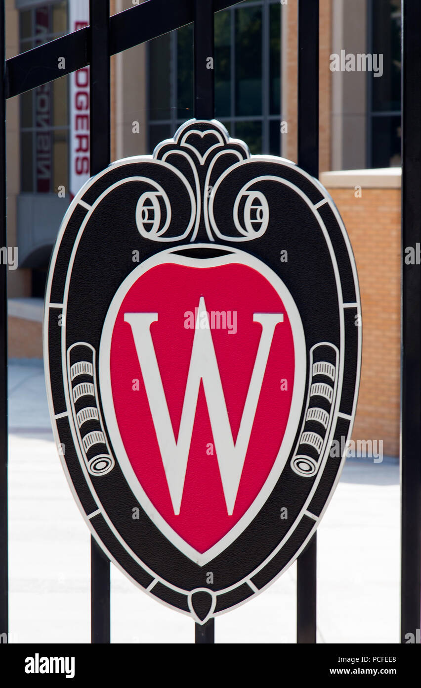 MADISON, WI/USA - JUNE 26, 2014: University of Wisconsin logo at Camp Randall. Stock Photo