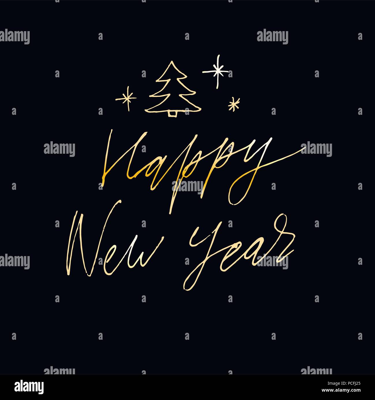 Happy New Year Vector Gradient Phrase Lettering Calligraphy Sticker ...