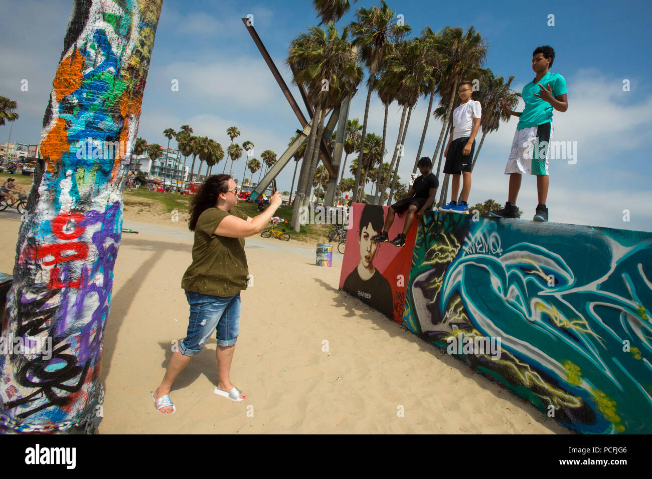 Portraits at a graffiti wall, Venice Beach, Los Angeles, California, United States of America Stock Photo