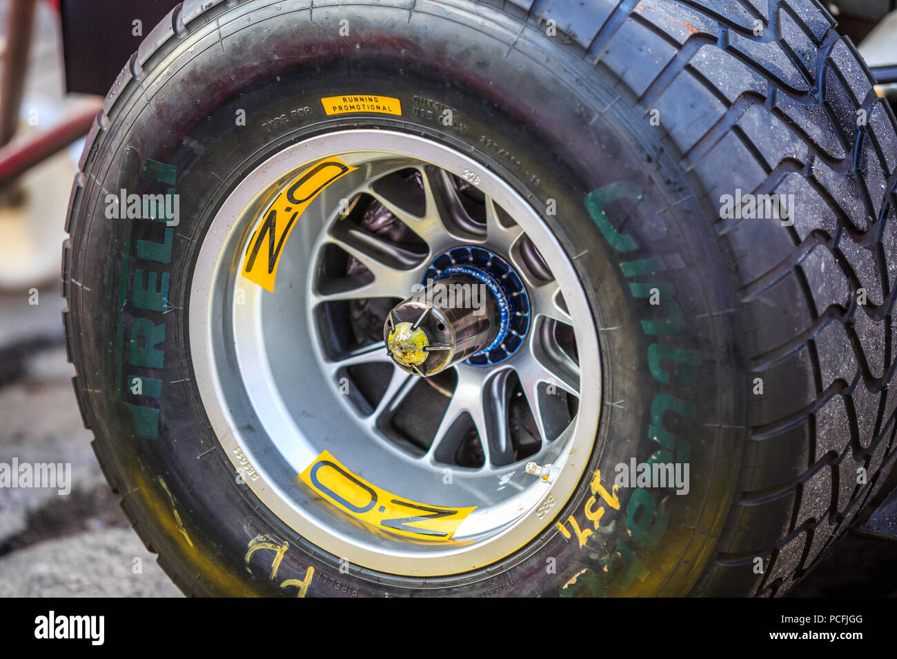Mexico City, Mexico - July 08, 2015: Ferrari F1 F60 Pirelli Cinturato Rear  Wet Tire with the legend "Tire For Running Promotional". At the Scuderia  Ferrari Street Demo By Telcel - Infinitum Stock Photo - Alamy