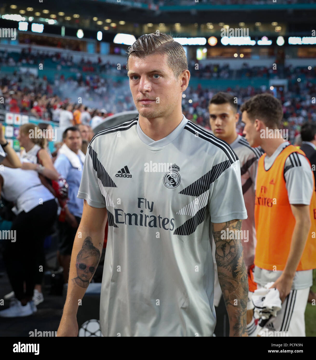 Miami Gardens, Florida, USA. 31st July, 2018. Real Madrid C.F. midfielder  Toni Kroos (8) enters the field at the start of an International Champions  Cup match between Real Madrid C.F. and Manchester