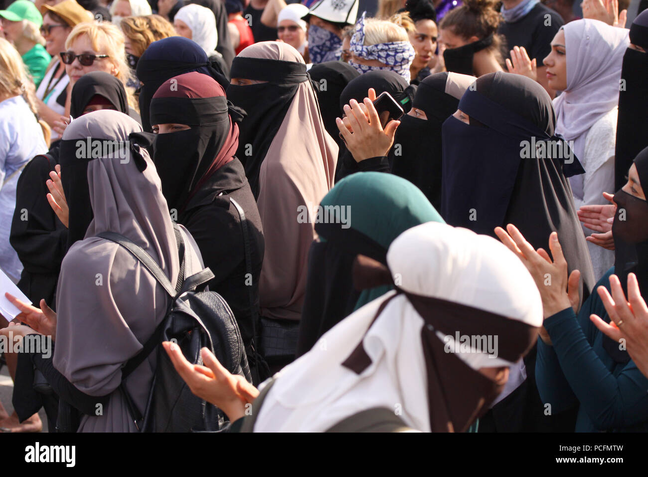 Copenhagen, Denmark - August 1, 2018: Muslim Women Protest At ...