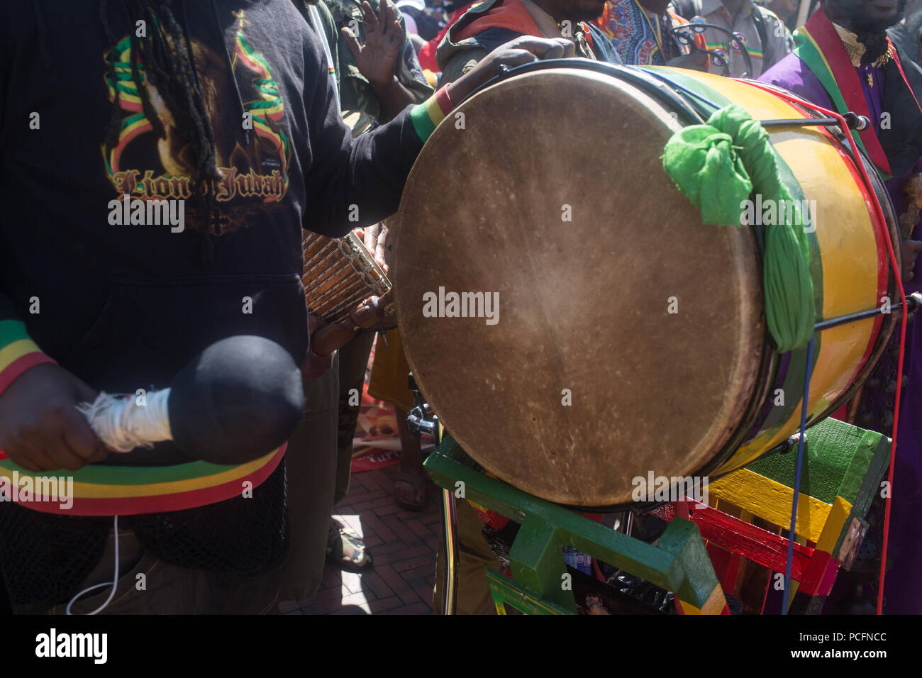 London UK 1st August 2018 People during march to demand holistic reparatory justice for the African Holocaust. Credit: Thabo Jaiyesimi/Alamy Live News Stock Photo