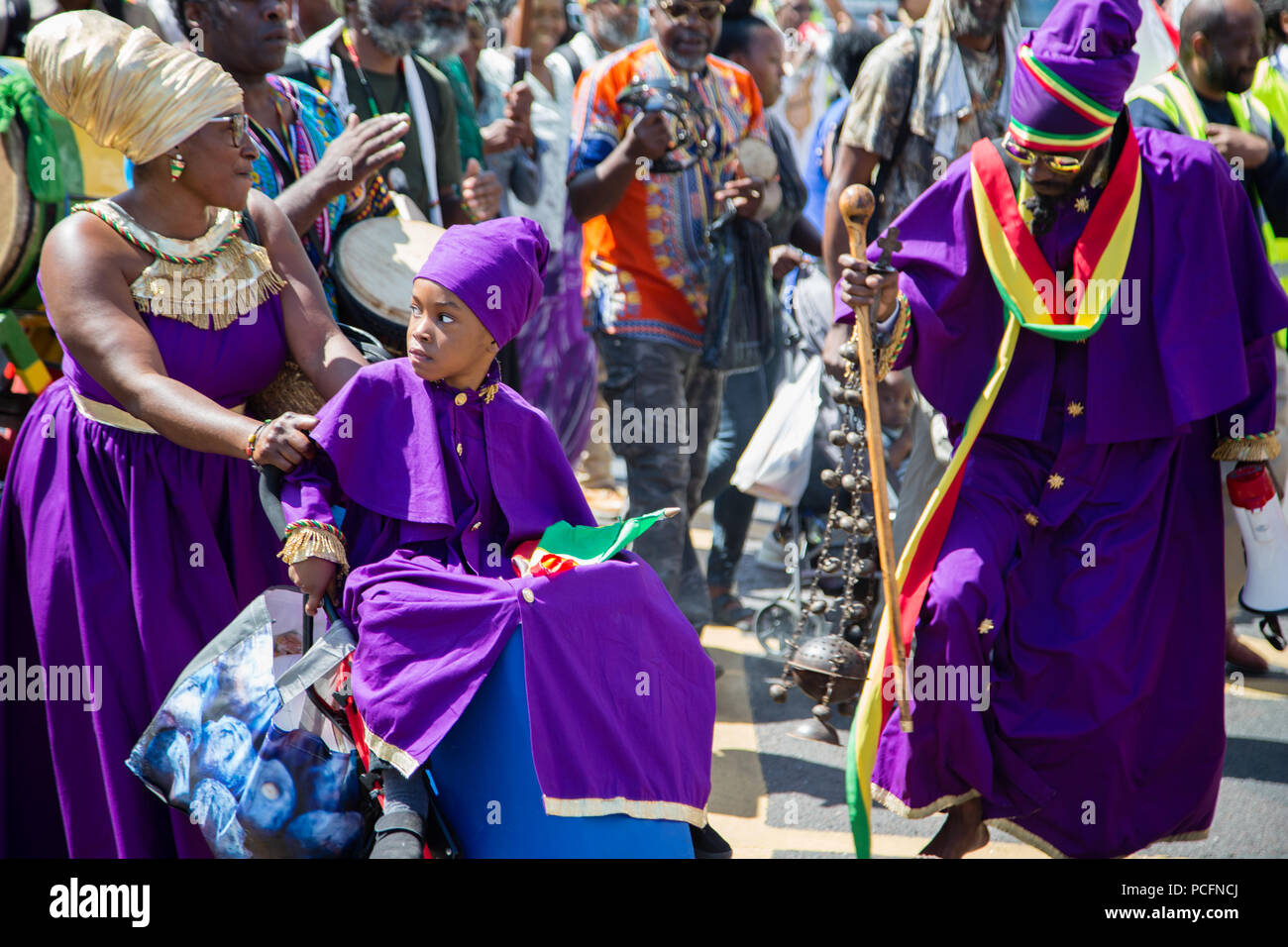 London UK 1st August 2018 People during march to  demand holistic reparatory justice for the African Holocaust. Credit: Thabo Jaiyesimi/Alamy Live News Stock Photo