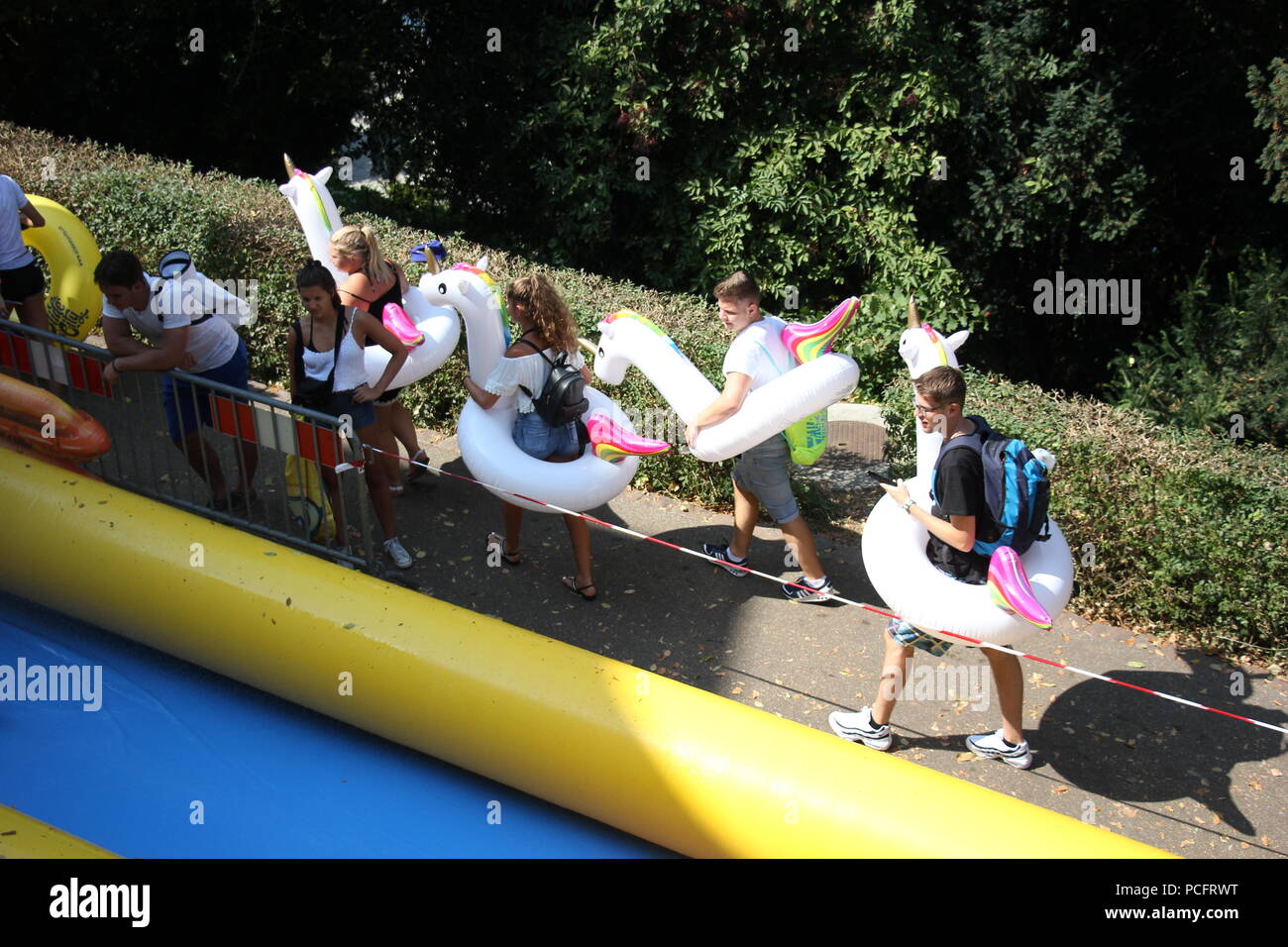 basel switzerland 1st aug 2018 people at the slide my city event