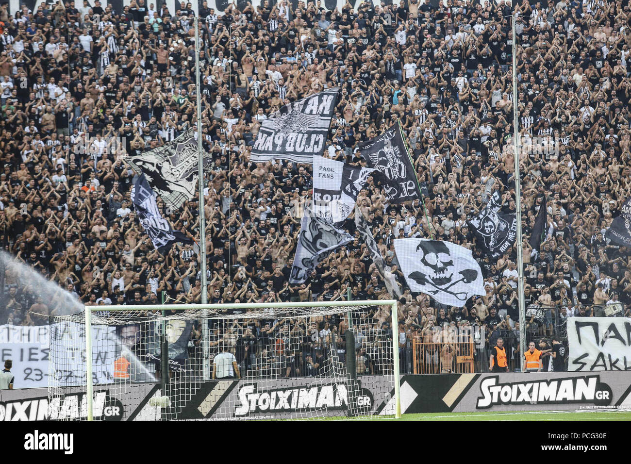 Thessaloniki, Greece. 24th July, 2018. FC PAOK fans in Toumba stadium  during the Champions League qualifying round, in the first leg of the  football match between PAOK FC and FC Basel in