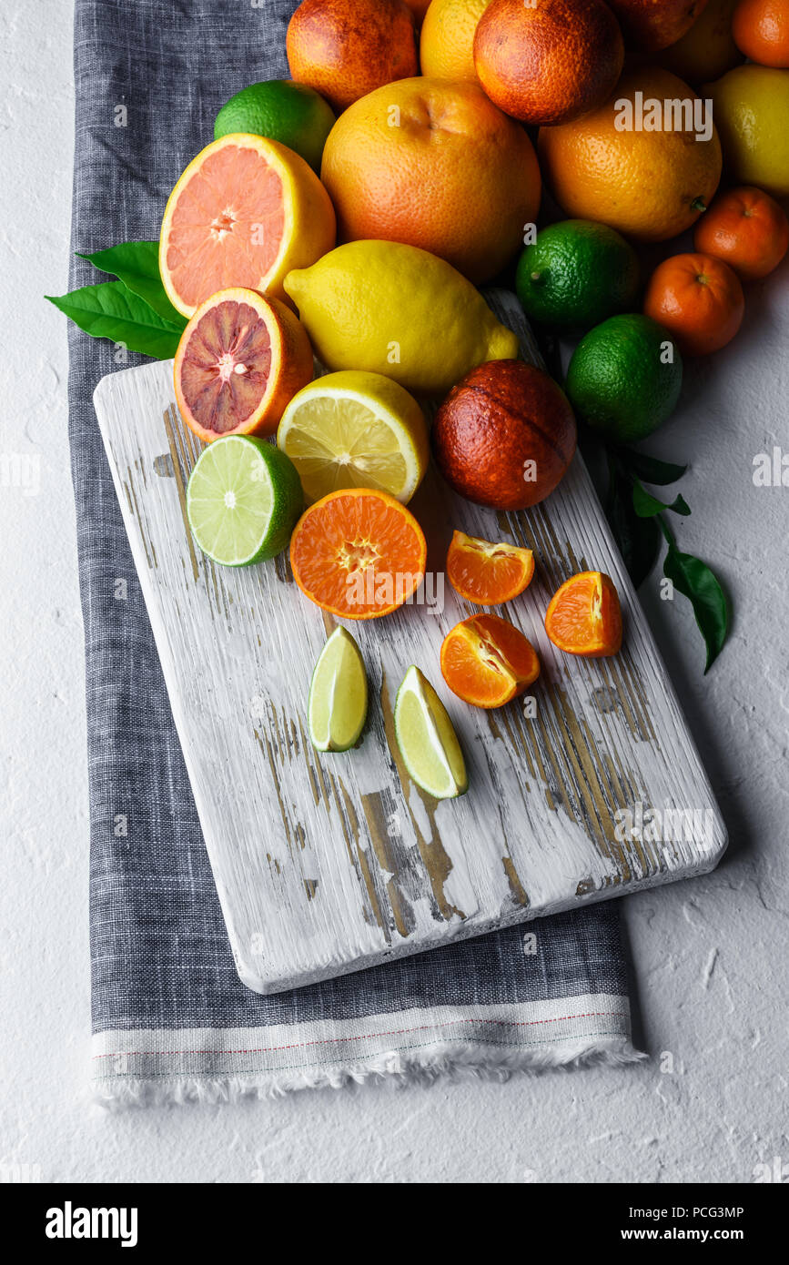 Mix of different citrus fruits closeup Stock Photo