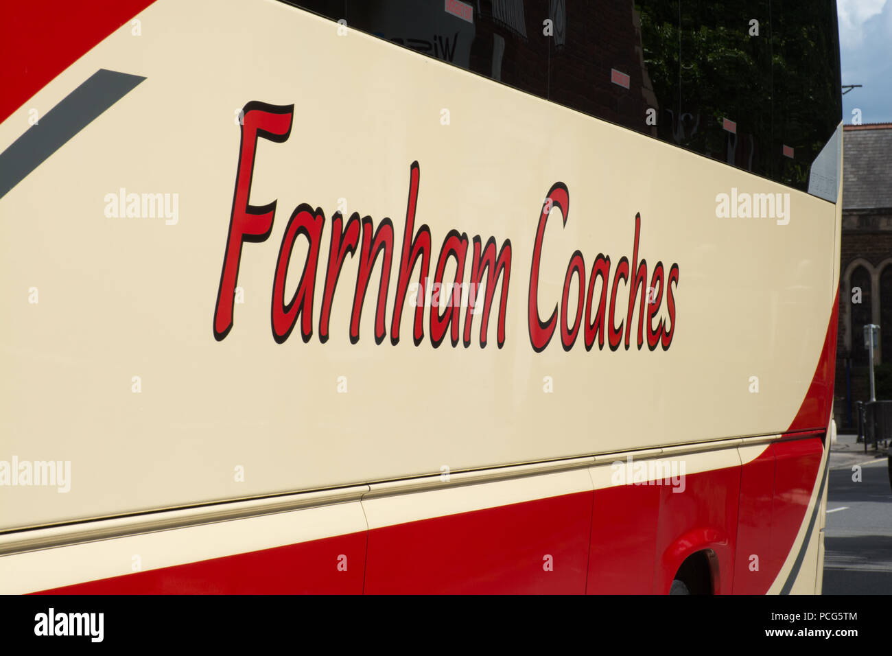 Farnham coaches, coach, transport, vehicle, in Farnham, Surrey, UK Stock Photo