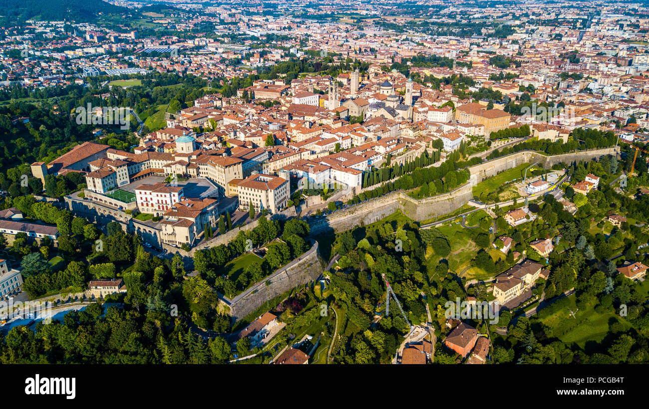 Città Alta or Upper Town, old walled city of Bergamo, Italy Stock Photo