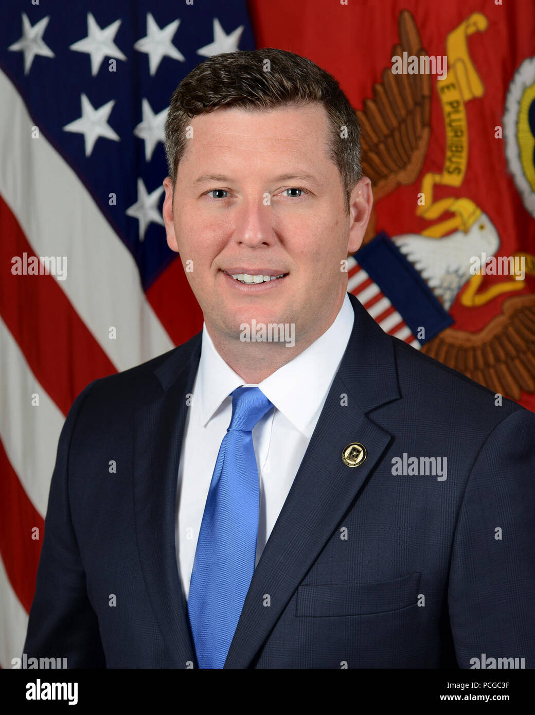 Patrick J. Murphy, the Acting Secretary of the Army, poses for his official portrait in the Army portrait studio at the Pentagon in Arlington, Virginia, May 3, 2016. Stock Photo