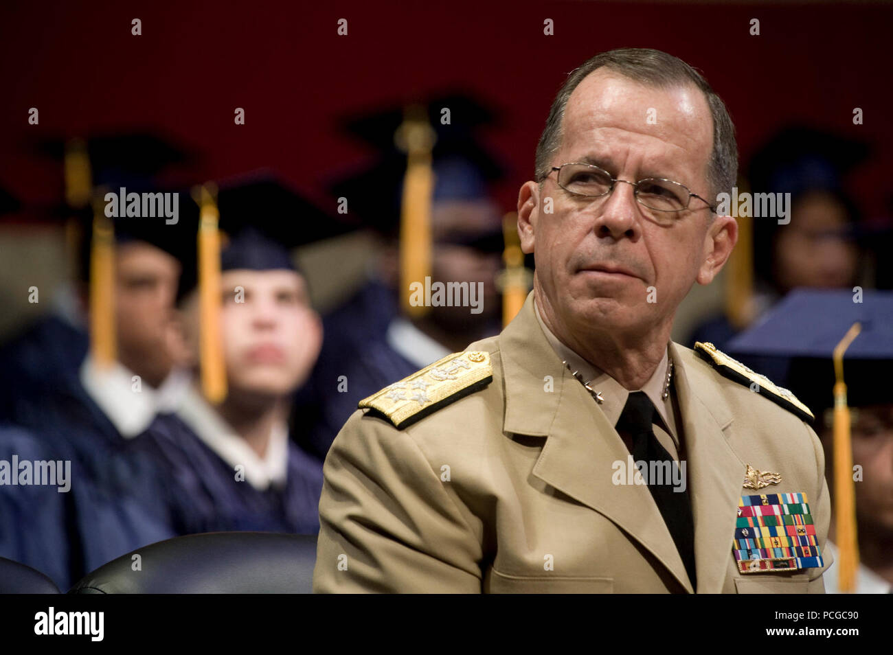 U.S. Navy Adm. Mike Mullen, chairman of the Joint Chiefs of Staff, addresses graduates of the New Jersey National Guard Youth Challenge Academy at their graduation in Trenton, N.J., August 29, 2009. The program identifies New Jersey youth who have dropped out of high school and using military style training aim to enhance the life skills and employment potential ( Stock Photo