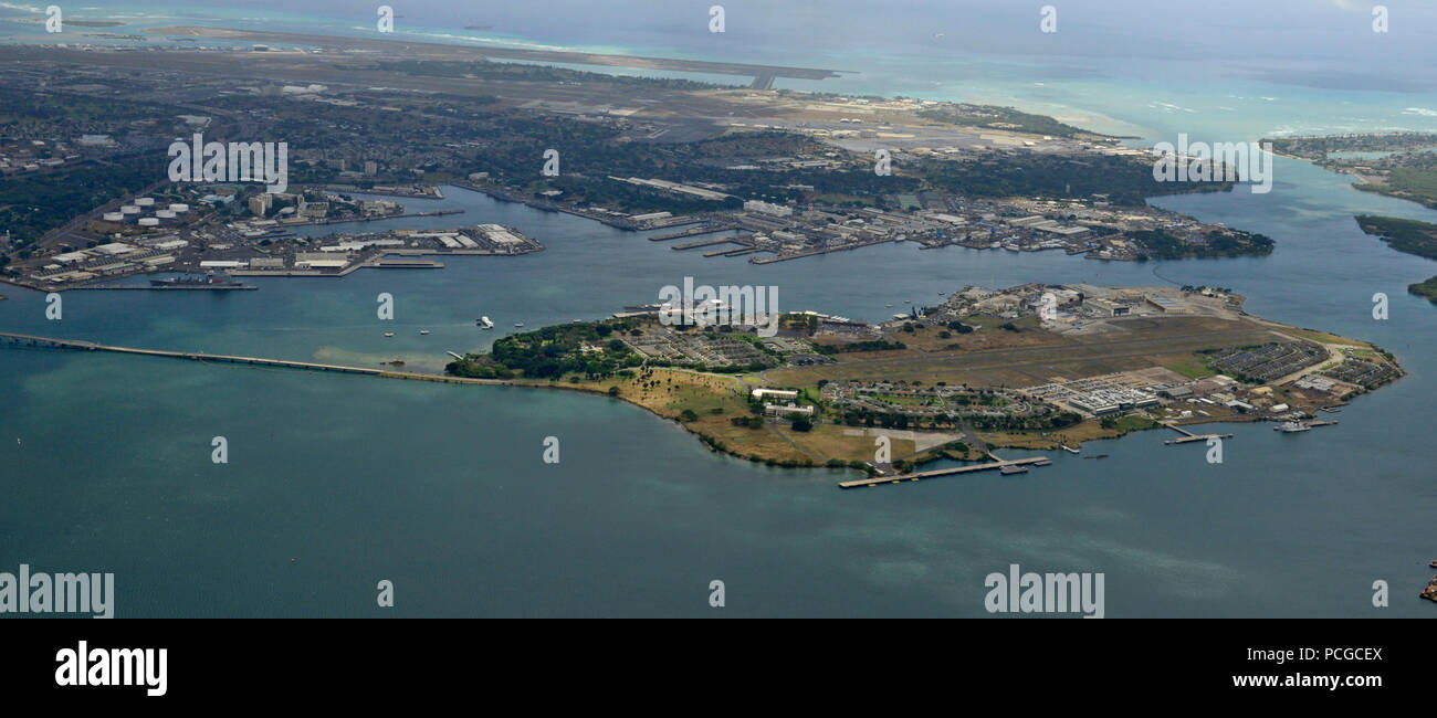 PEARL HARBOR (March 8, 2016) An aerial view of Joint Base Pearl Harbor-Hickam. Stock Photo