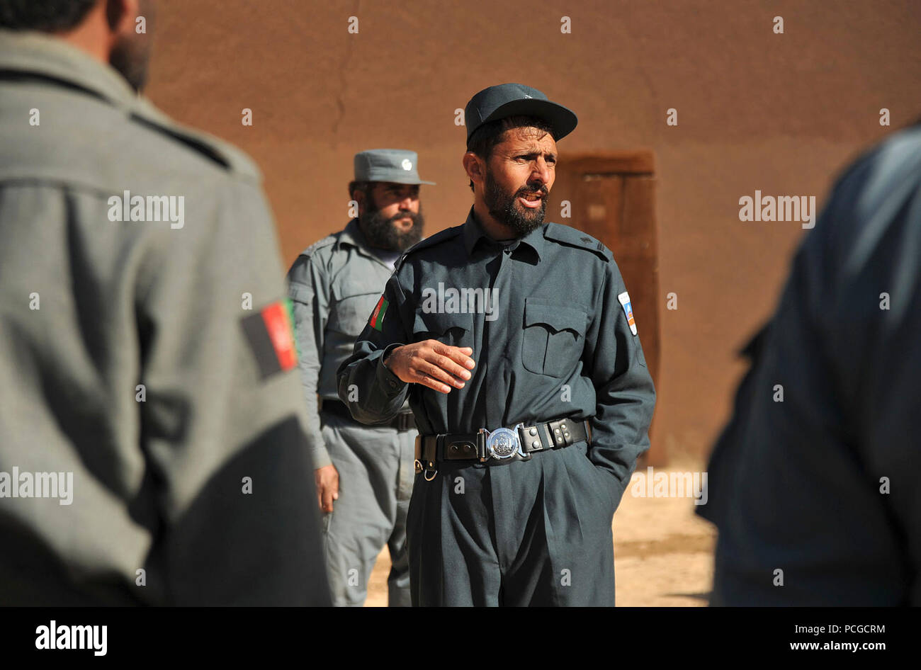 The Afghan Local Police chief, talks to recruits at the ALP academy in Gizab district, Uruzgan province, Afghanistan, Dec. 29. The ALP is a defensive, community-oriented force that brings security and stability to rural areas of Afghanistan. Stock Photo