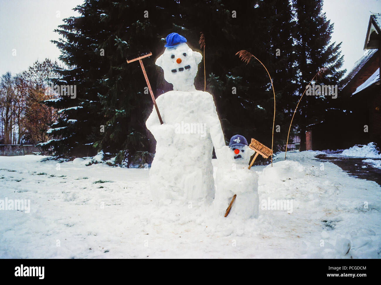 Father and son snowman. Stock Photo