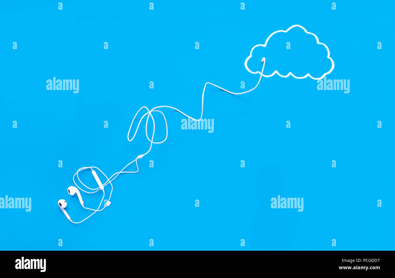 Music Cloud storage, Music streaming concept, Headphones connected to cloud Stock Photo Alamy