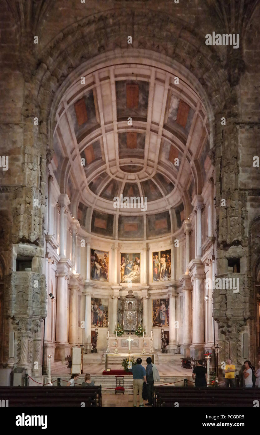 Lisbon. Cloister Mosteiro dos Jerónimos in Belém. Chapel in Italian Renaissance style. Stock Photo