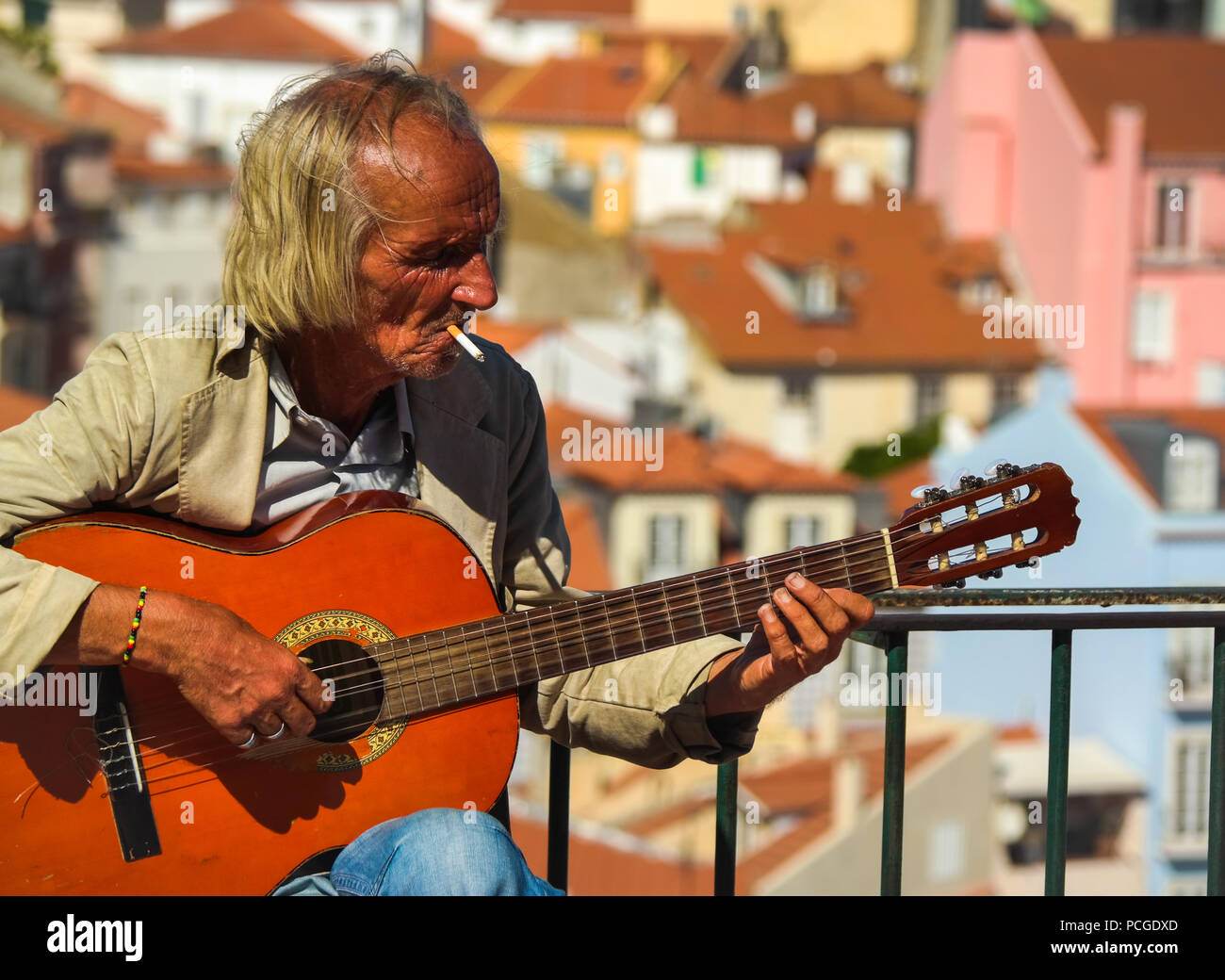 Lisbon. Guitar player. Stock Photo