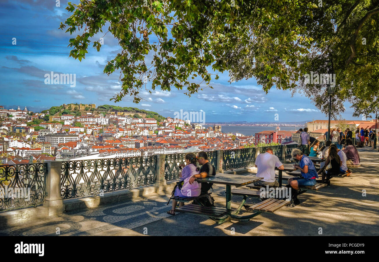 Lisbon. Viewpoint Miradouro Sao Pedro de Alcantara. Stock Photo