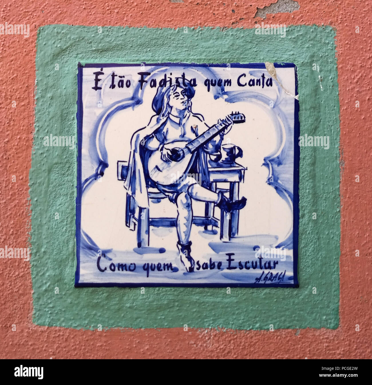Lisbon. Typical Portuguese tiles (Azulejos) showing a fado singer Stock Photo