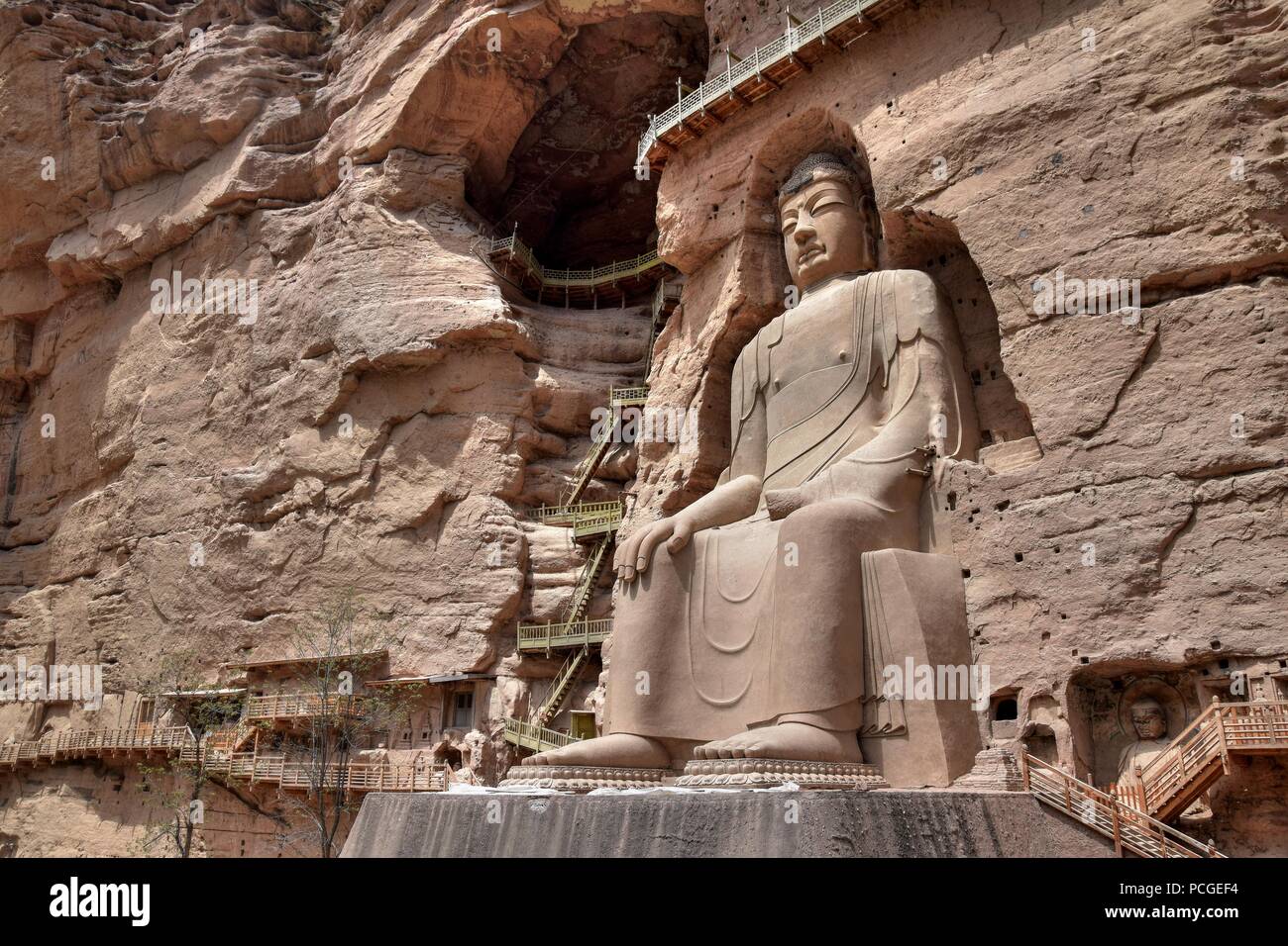 LANZHOU, GANSU PROVINCE, CHINA – CIRCA MAY 2017: Buddha Statue at Bingling Cave Temple (UNESCO World heritage site). Stock Photo
