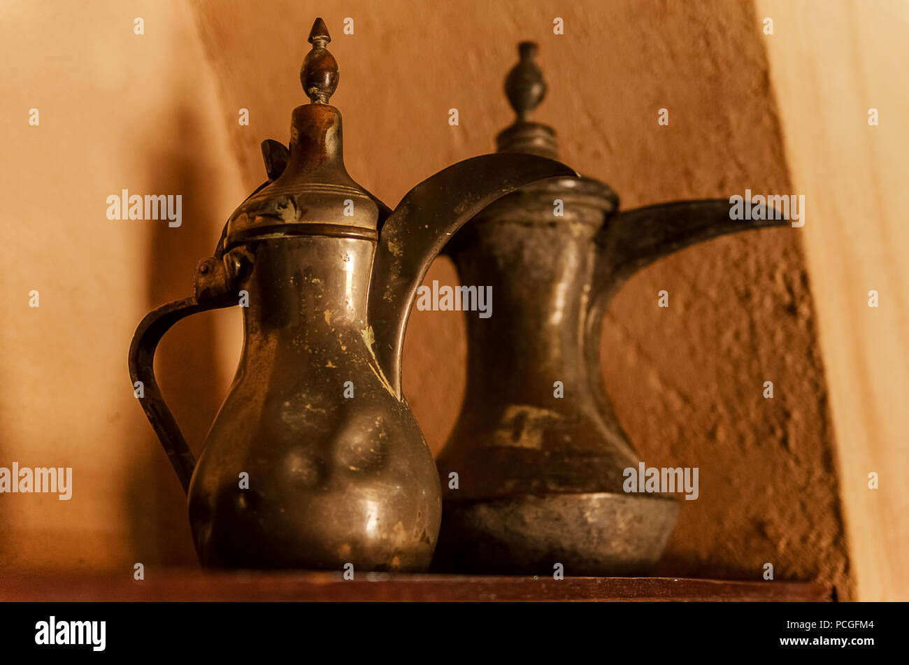 Ancient Arabic tea pots made of brass or copper Stock Photo Alamy