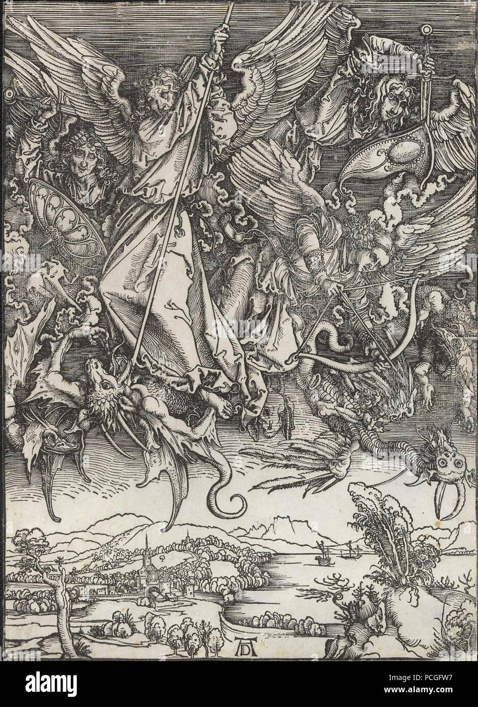 Albrecht Dürer - Combate de São Miguel contra o dragão. Stock Photo