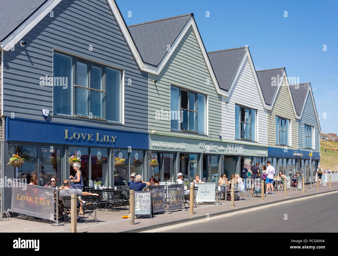 Cafes and restaurants on promenade, Roker, Sunderland, Tyne and Wear, England, United Kingdom Stock Photo