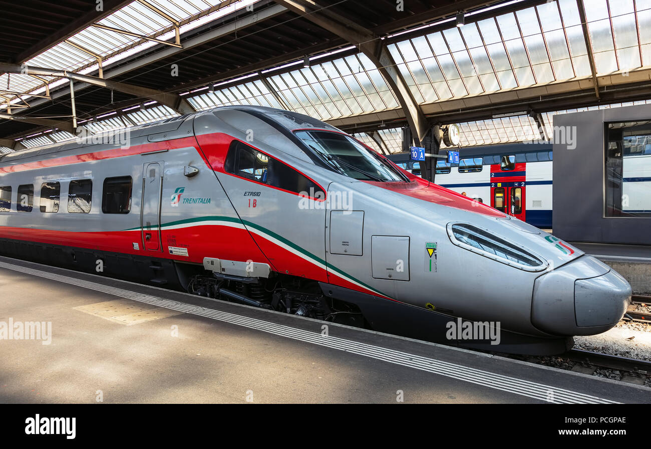 Zurich, Switzerland - August 1, 2018: locomotive of a high speed ...