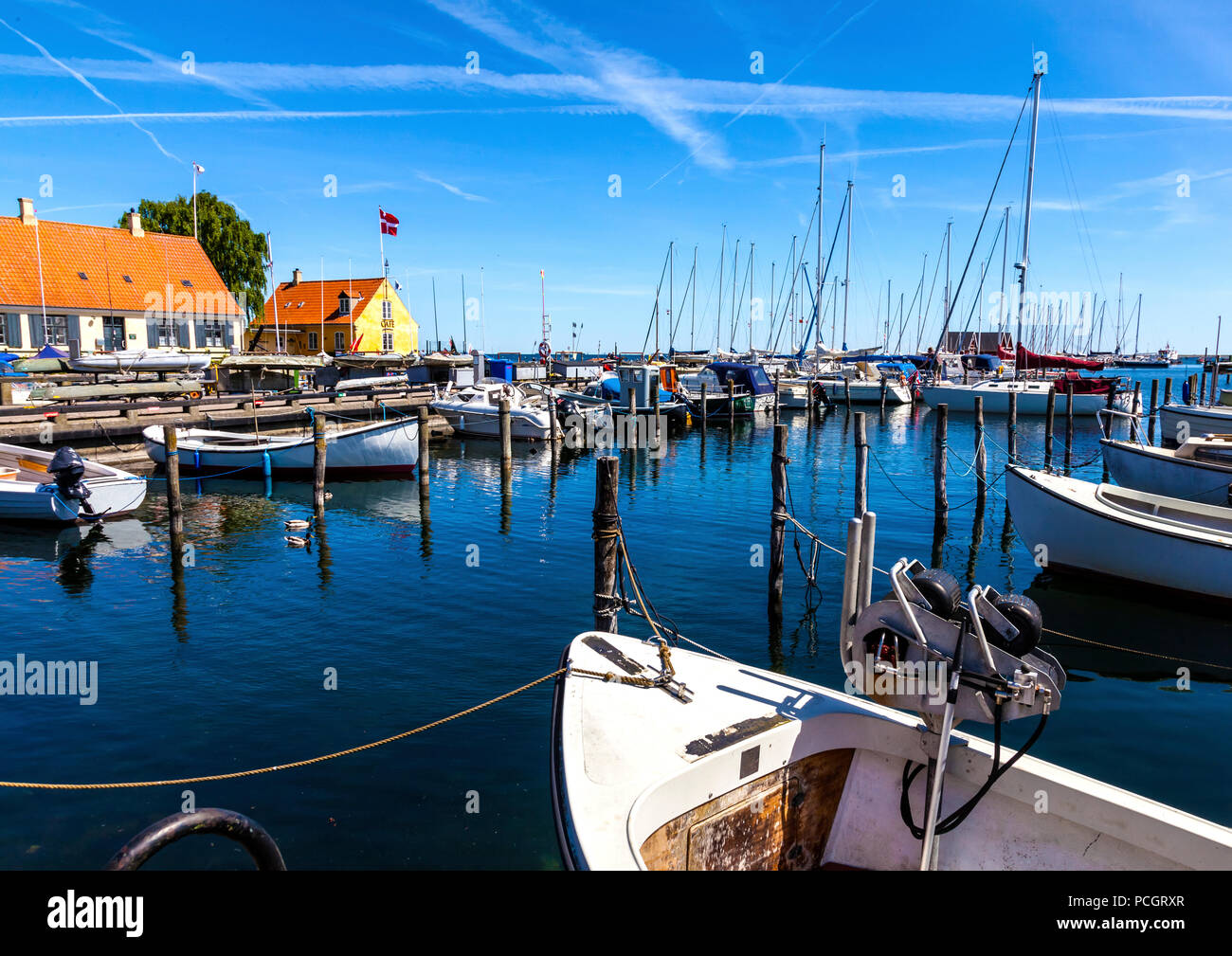 Boats and yachts moored in Dragør fishing village near Copenhagen in Denmark Stock Photo