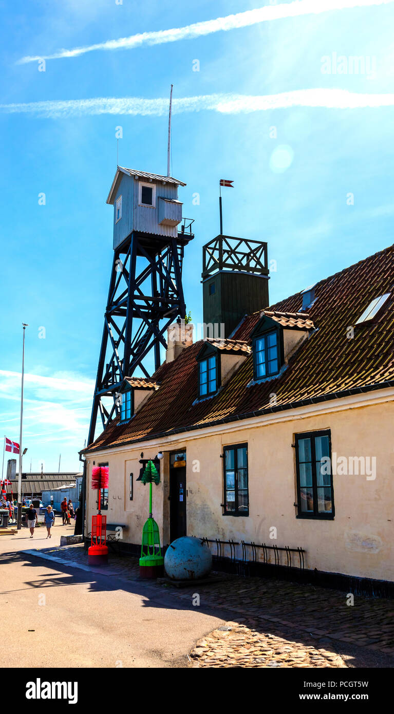 Watchtower looks over harbour at Dragør fishing village near Copenhagen in Denmark Stock Photo