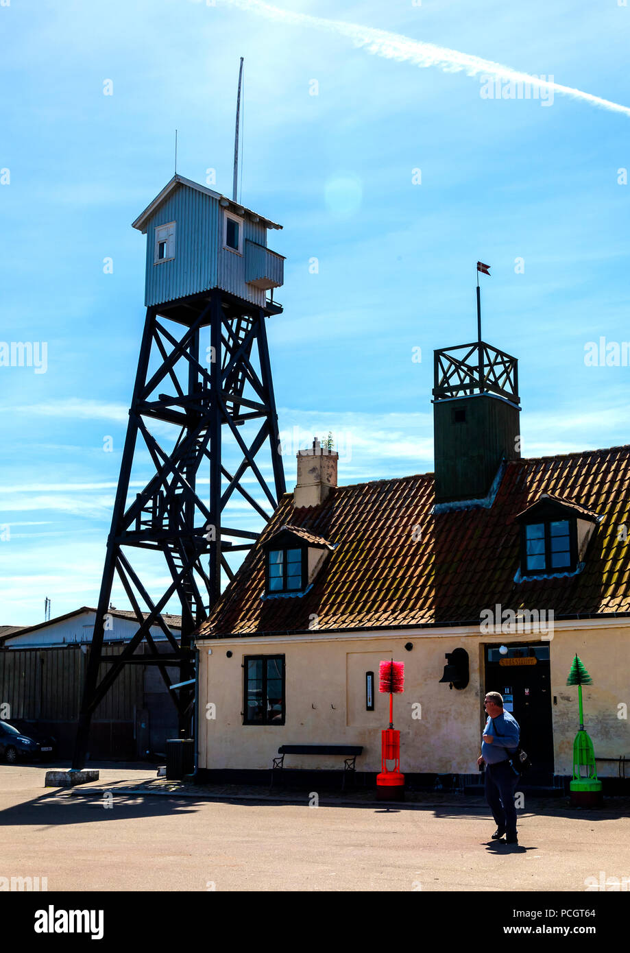 Watchtower overlooks   the harbour at Dragør fishing village near Copenhagen in Denmark Stock Photo