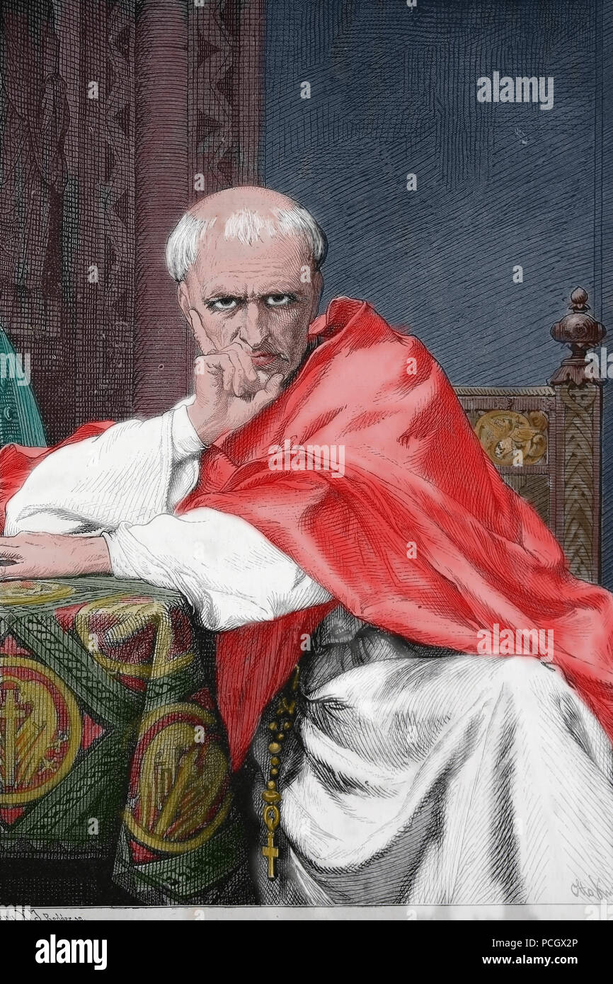 Pope Gregory VII (1015-1085). Was pope from 1073-1085. Portrait. Engraving, 1882. Stock Photo