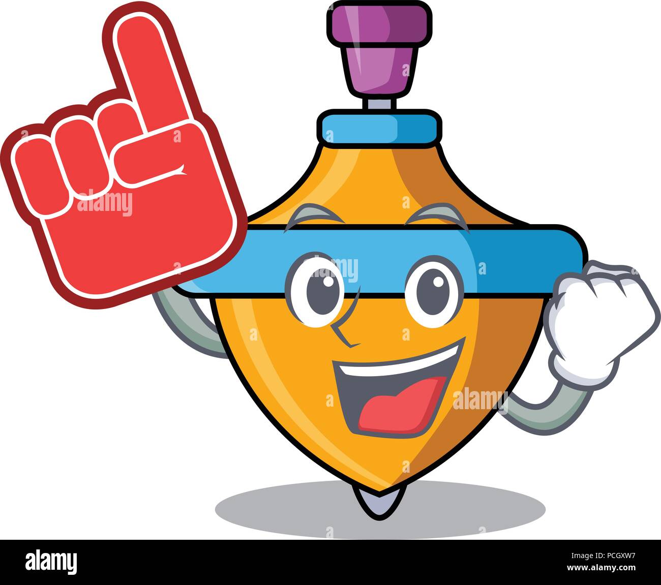 Foam finger spinning top mascot cartoon Stock Vector