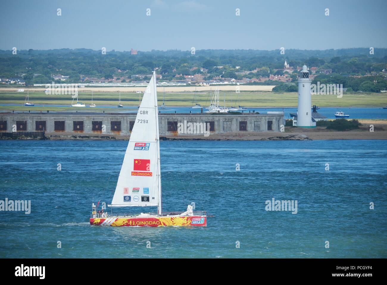 Qingdao GBR 729X Sailing up the Solent to Cowes for Lendy Cowes Week 2018 Stock Photo