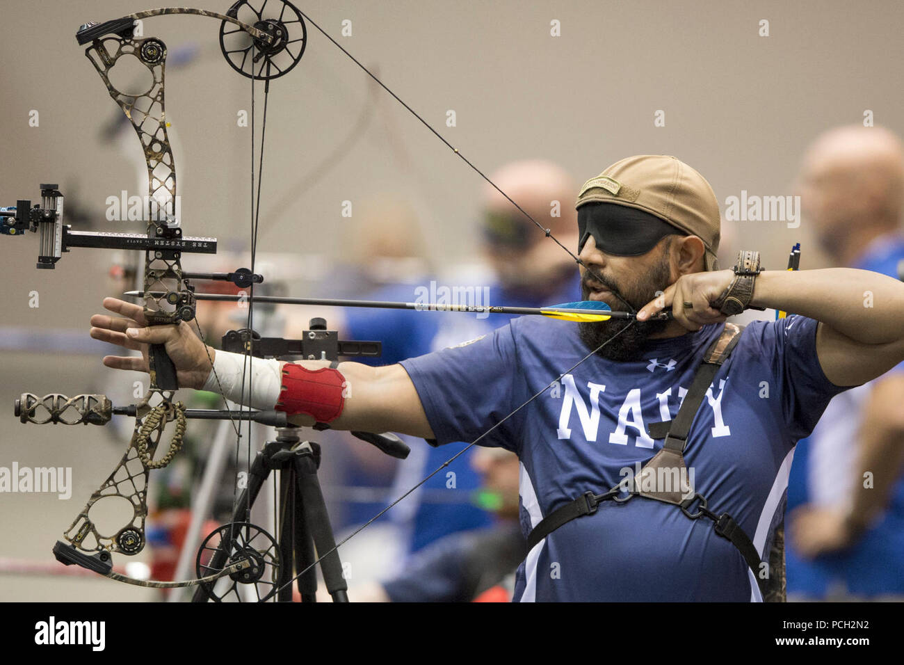 CHICAGO (July 3, 2017) Petty Officer 2nd Class Adrian Mohammed, a Navy veteran, competes as a visually impaired archer for Team Navy during the 2017 Department of Defense Warrior Games in Chicago, Ill. Stock Photo