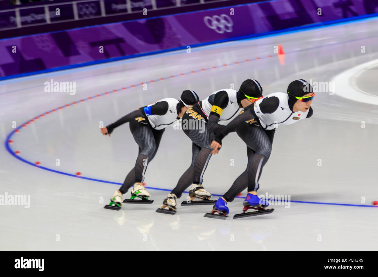 Japanese women compete in the speed skating ladies team pursuit quarterfinals at the Olympic Winter Games PyeongChang 2018 Stock Photo