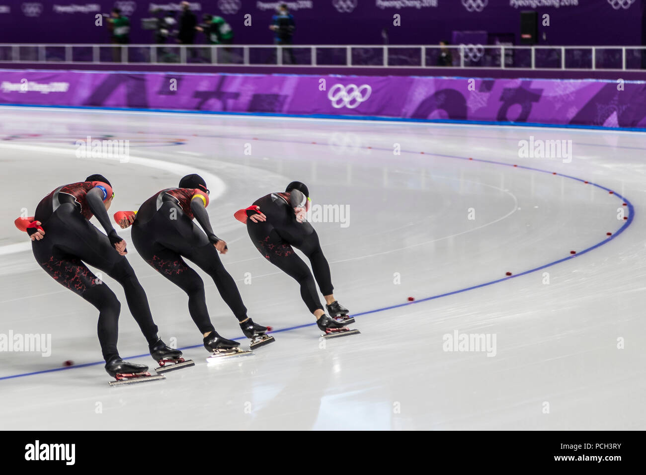 Canadian women compete in the speed skating ladies team pursuit at the Olympic Winter Games PyeongChang 2018 Stock Photo