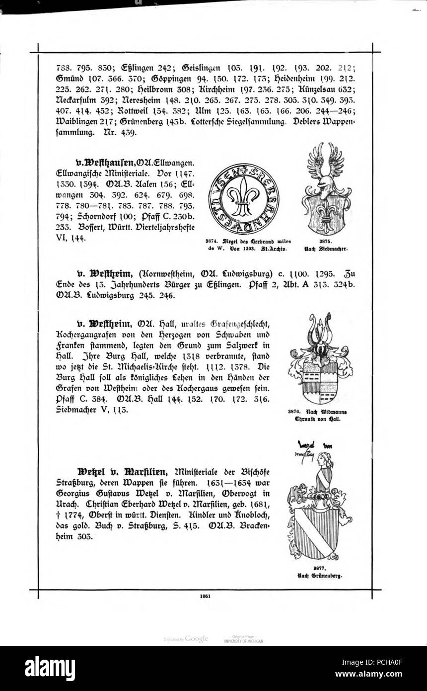 Alberti Wuerttembergisches Adels- und Wappenbuch 1051. Stock Photo