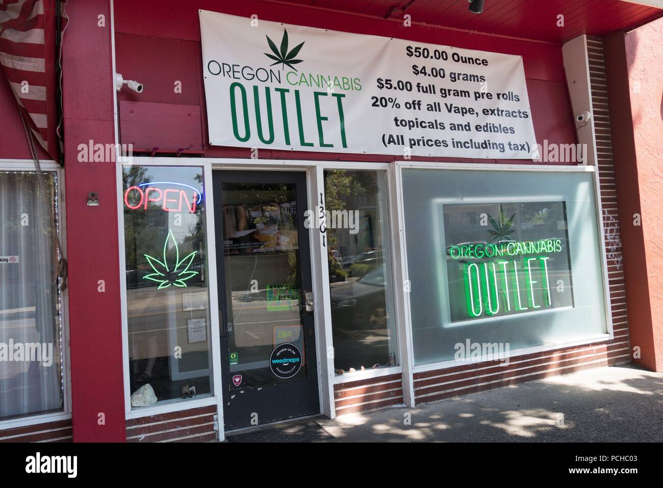 The store front for one of many marijuana dispensaries in Eugene, Oregon, USA. Stock Photo